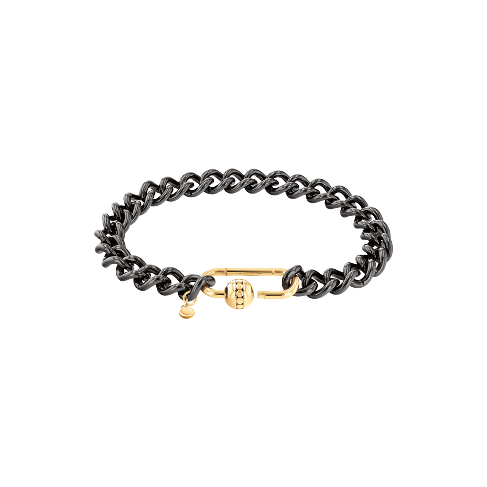 Movado Sphere Lock Collection black chain bracelet with a 14K