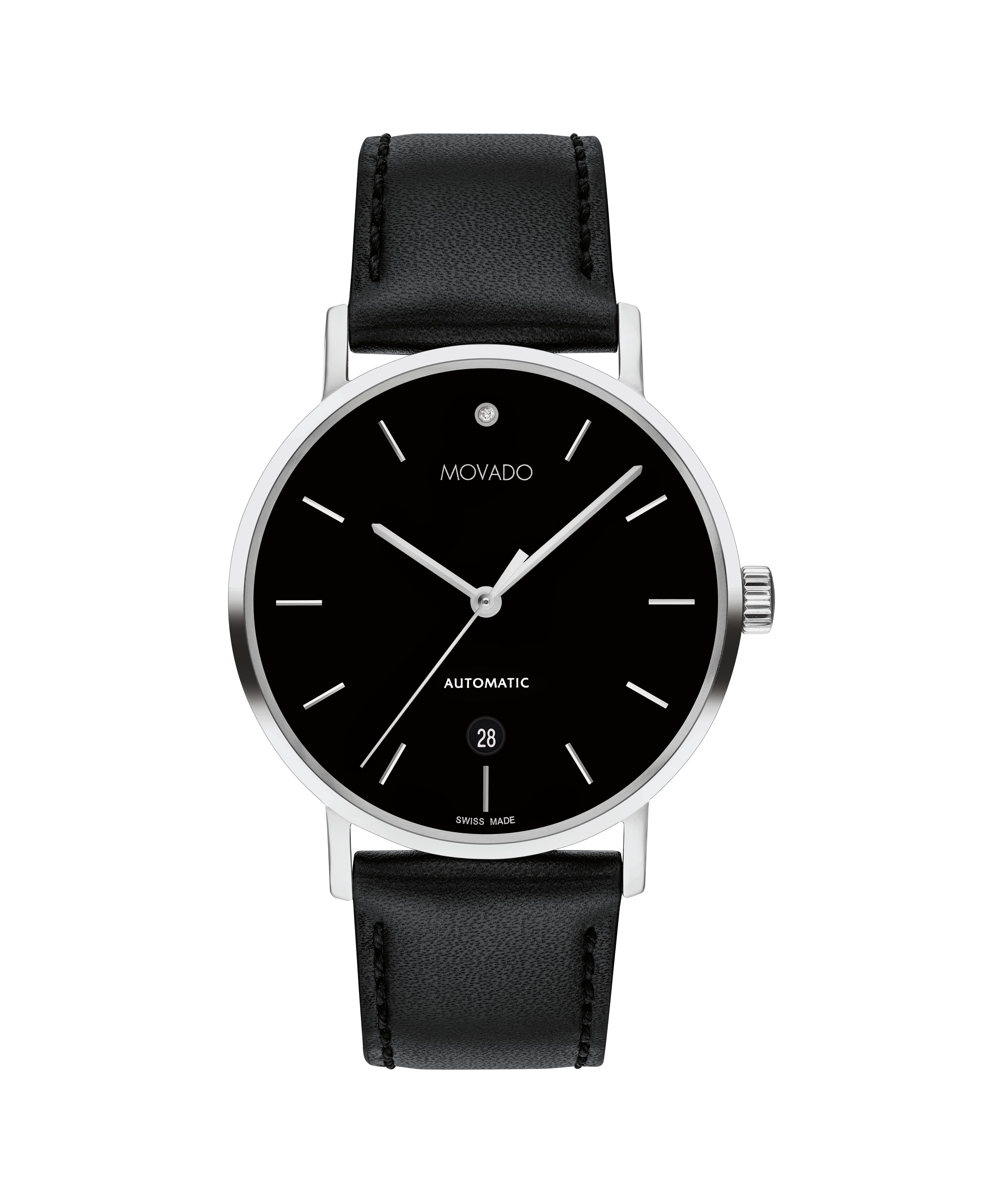 Movado men's swiss museum classic black leather outlet strap watch 40mm