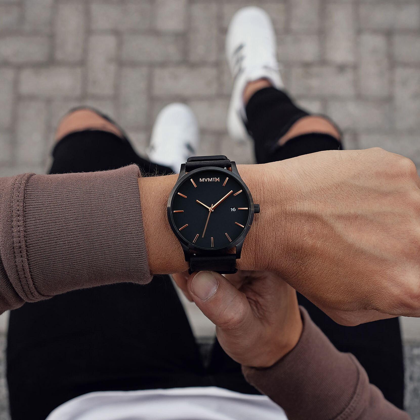 Black Rose Leather Men's Watch, 45mm