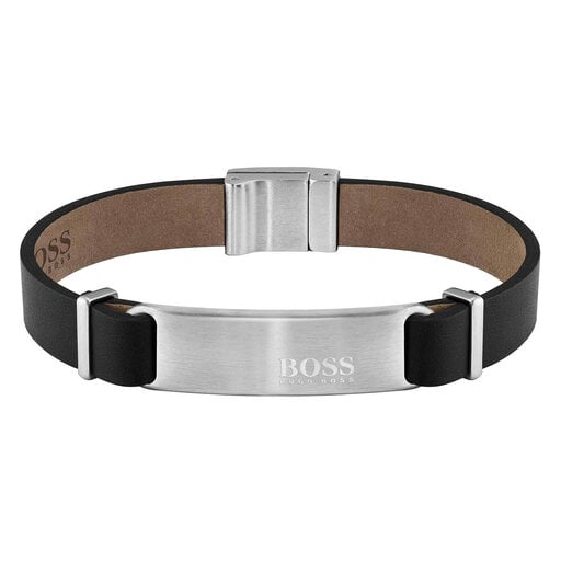 BOSS Men's Urbanite Black Leather Bracelet