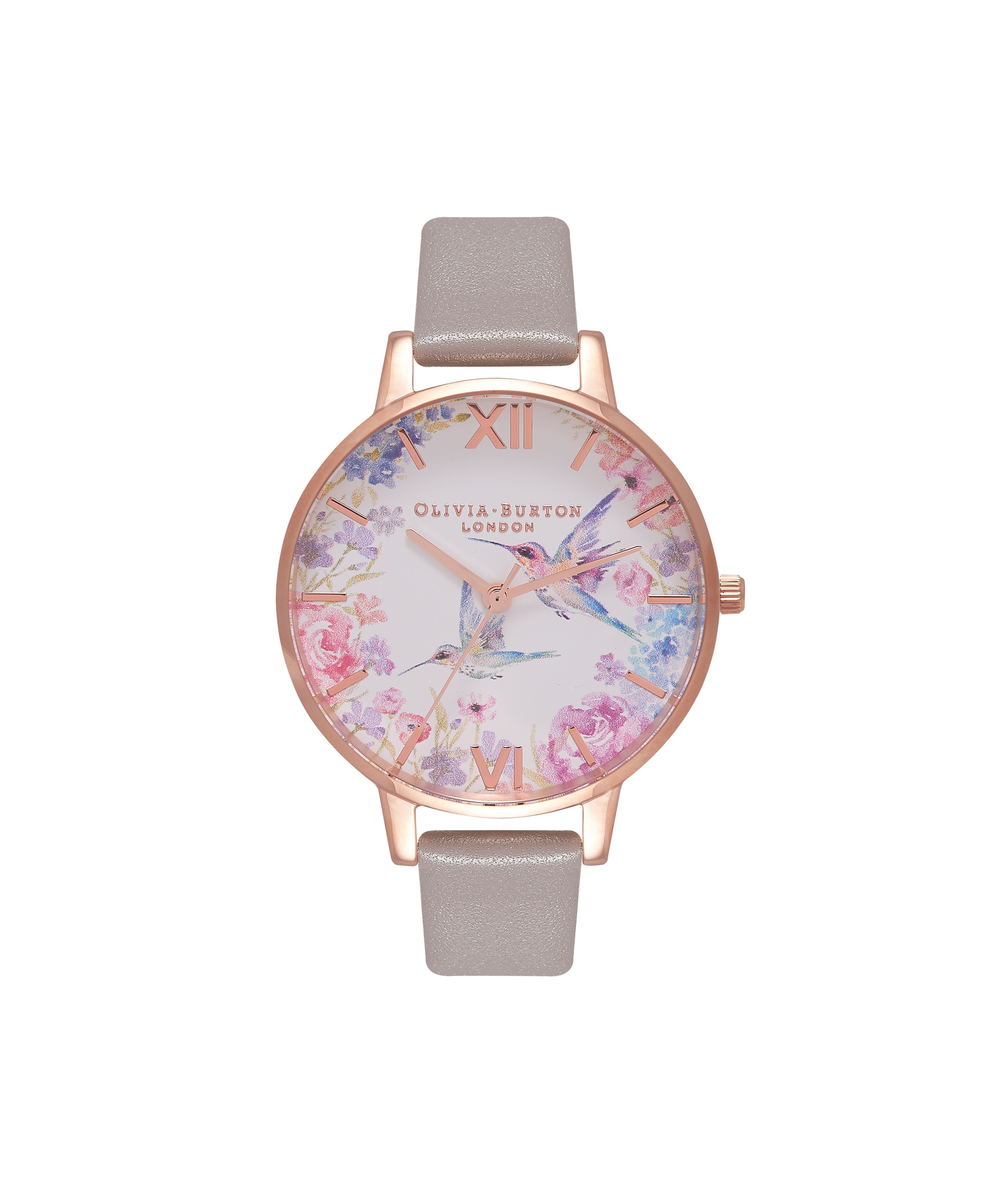 Painterly Prints 34mm Rose Gold Gray Leather Strap Watch