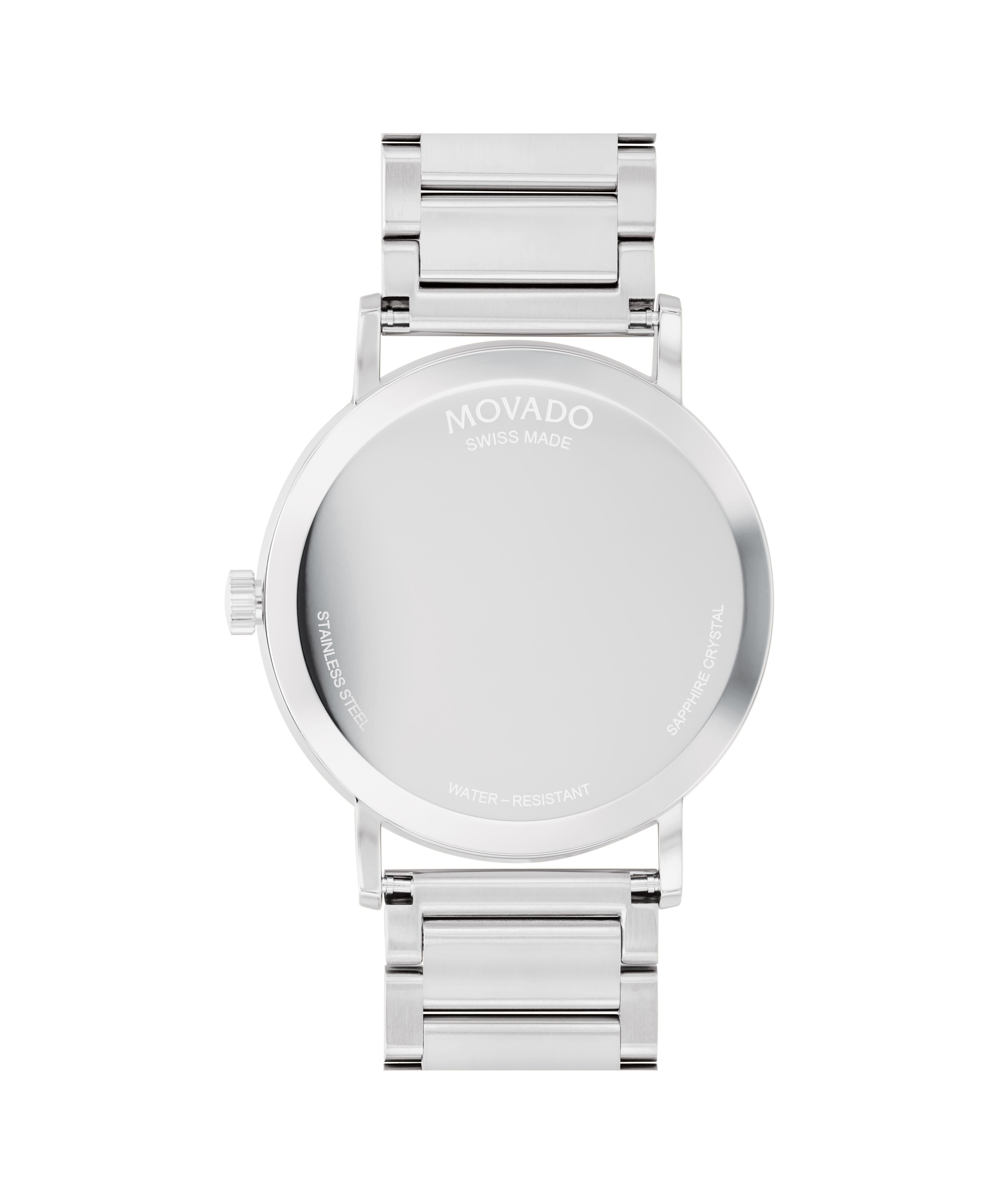 Movado stainless steel sapphire crystal watch top