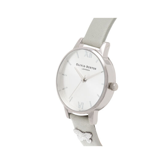 Olivia Burton Embellished Strap Grey & Silver Butterfly Watch