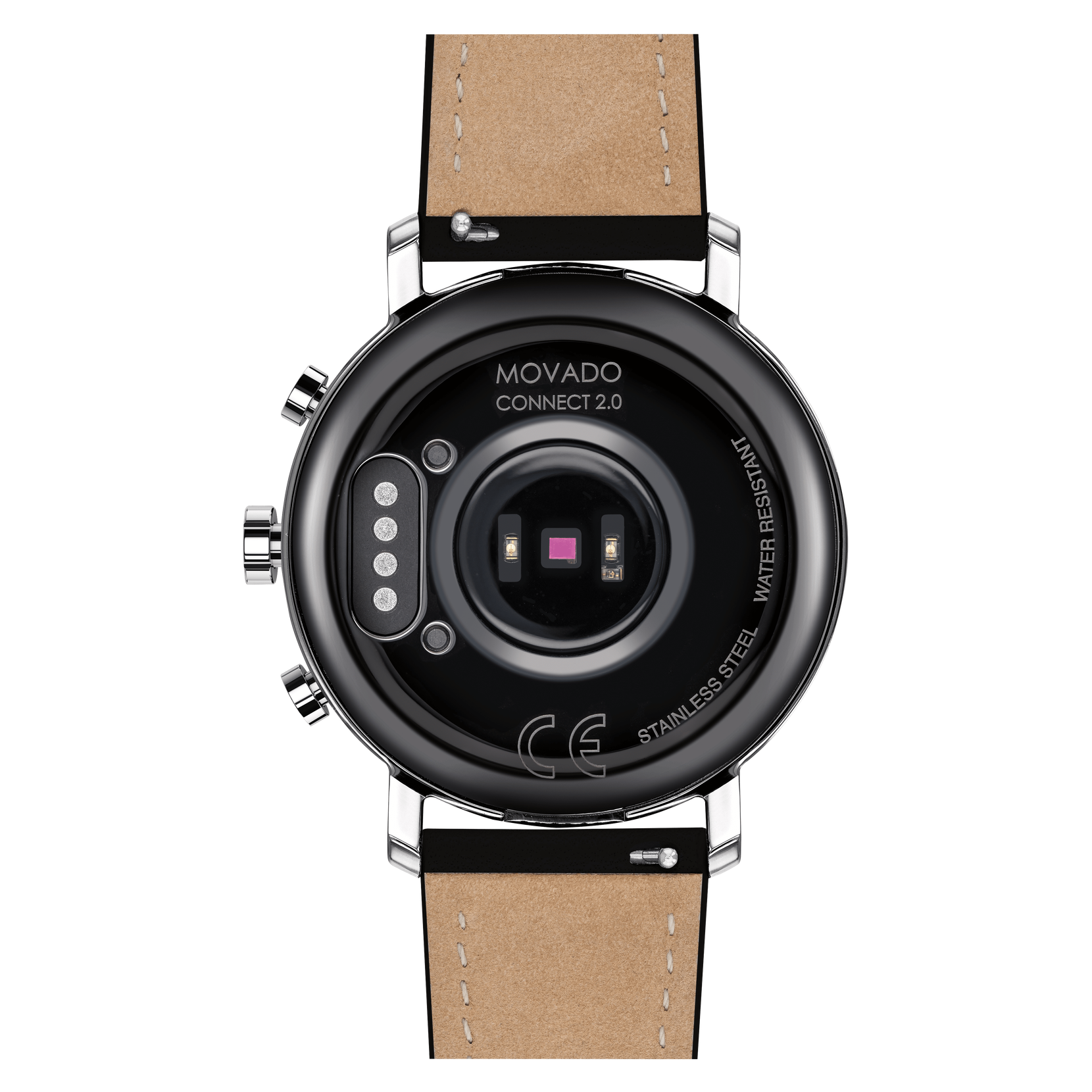 Movado Movado Connect 2.0 stainless steel smart watch with black leather strap