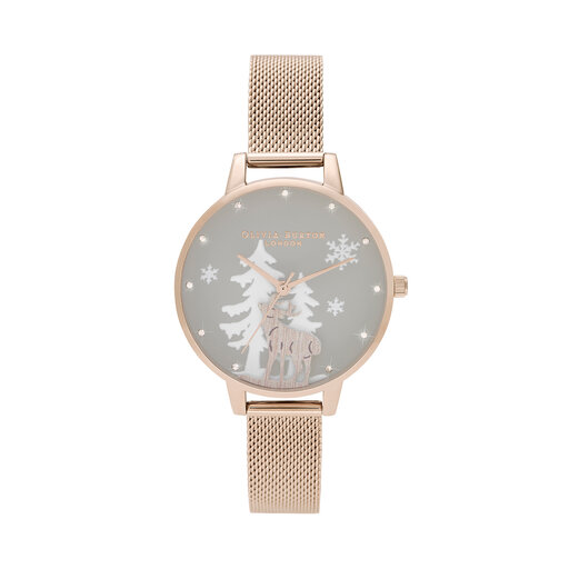 Olivia Burton Winter Wonderland Pale Rose Gold Mesh