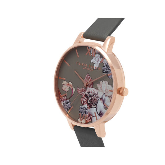 Olivia Burton Marble Floral Dark Grey & Rose Gold Watch
