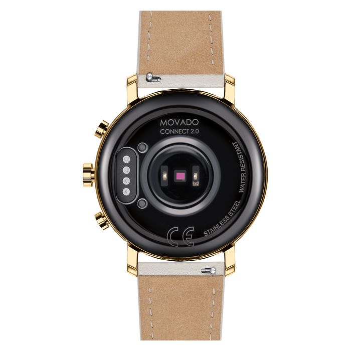 Movado Movado Connect 2.0 pale gold smart watch with grey leather strap