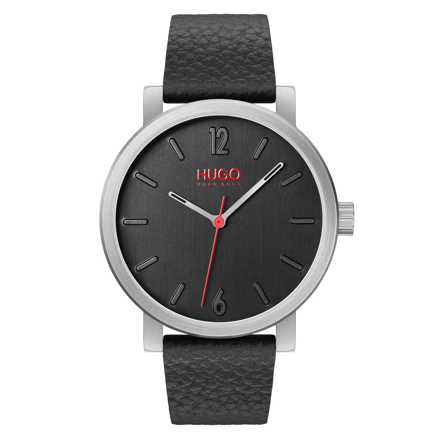 HUGO Men's #RASE Black Leather Watch